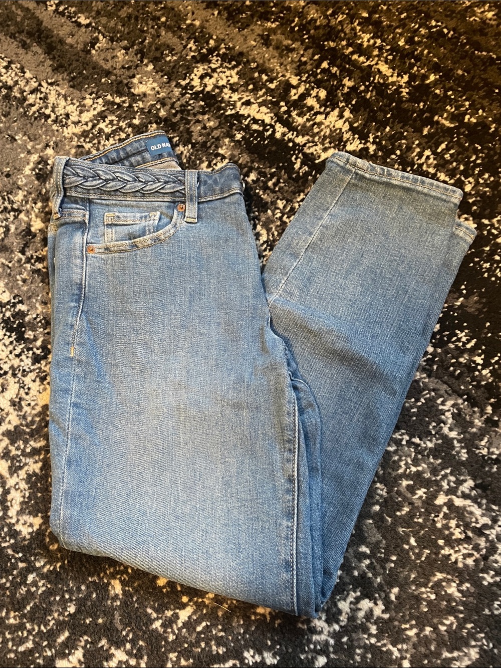 Old Navy Women's Light Blue Straight-Leg Jeans with Braided Waist